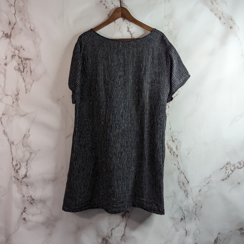 SALE LIMITED TIME Flax Top Short Sleeve Stripe Black Linen Tunic Lagenlook - Picture 5 of 13